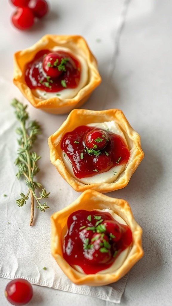 Cranberry Brie Bites topped with cranberry sauce and parsley