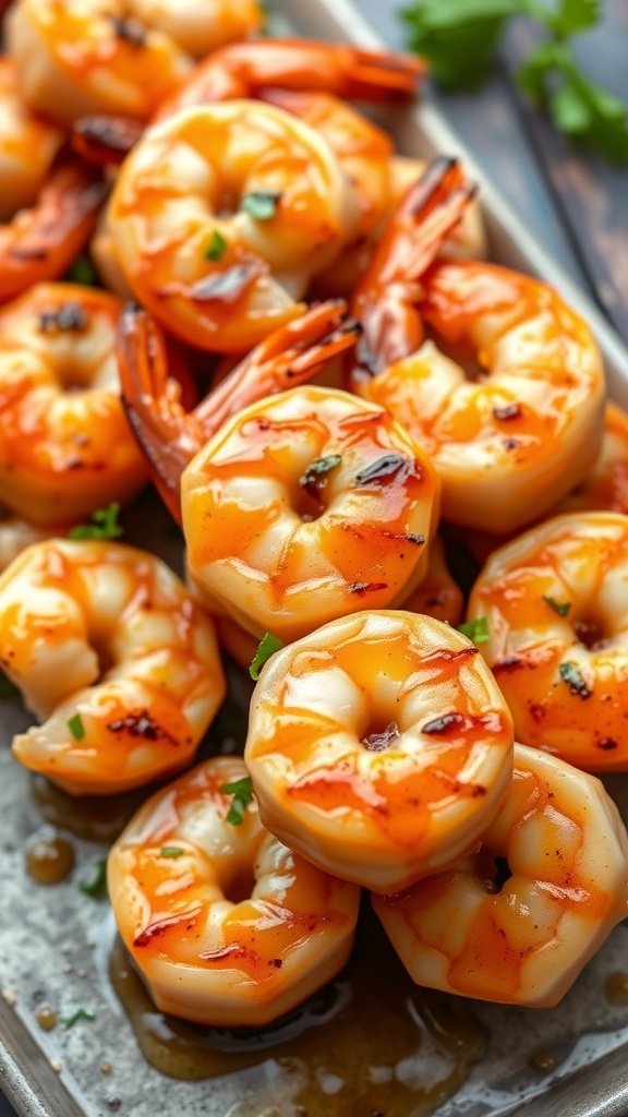 Delicious honey garlic shrimp skewers ready to be served.