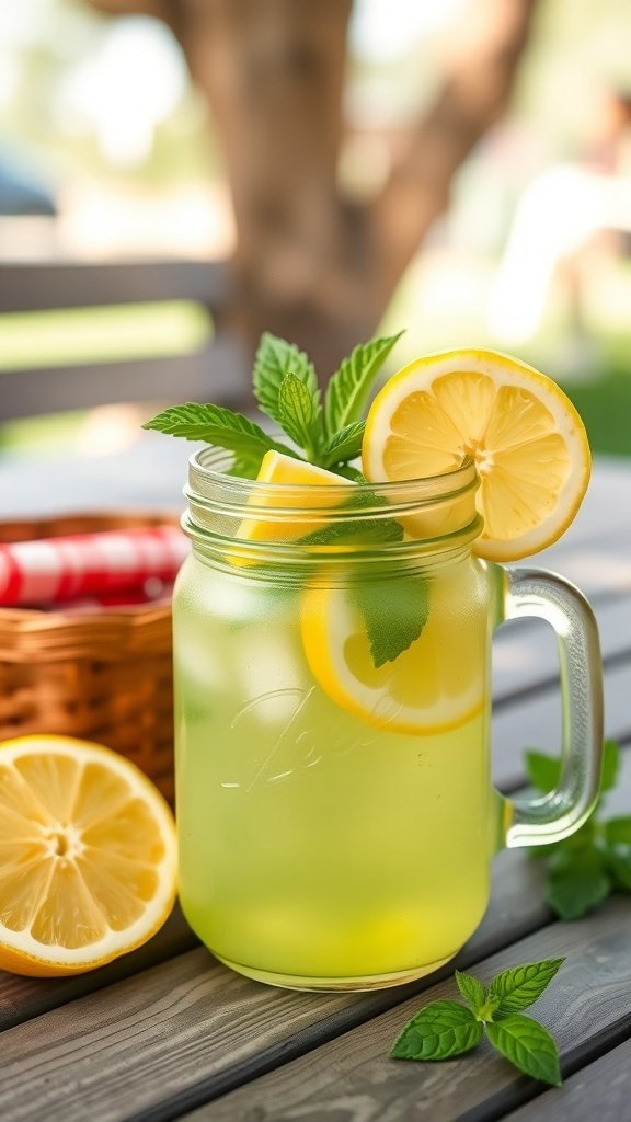 A refreshing glass of Leprechaun's Lemonade with lemon slices and mint leaves